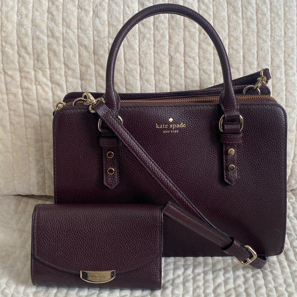 Kate Spade Burgundy Leather Handbag and Wallet Set